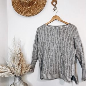 Vince Cashmere Wool Pullover Crew Neck Ribbed Geometric Sweater Light Gray Small